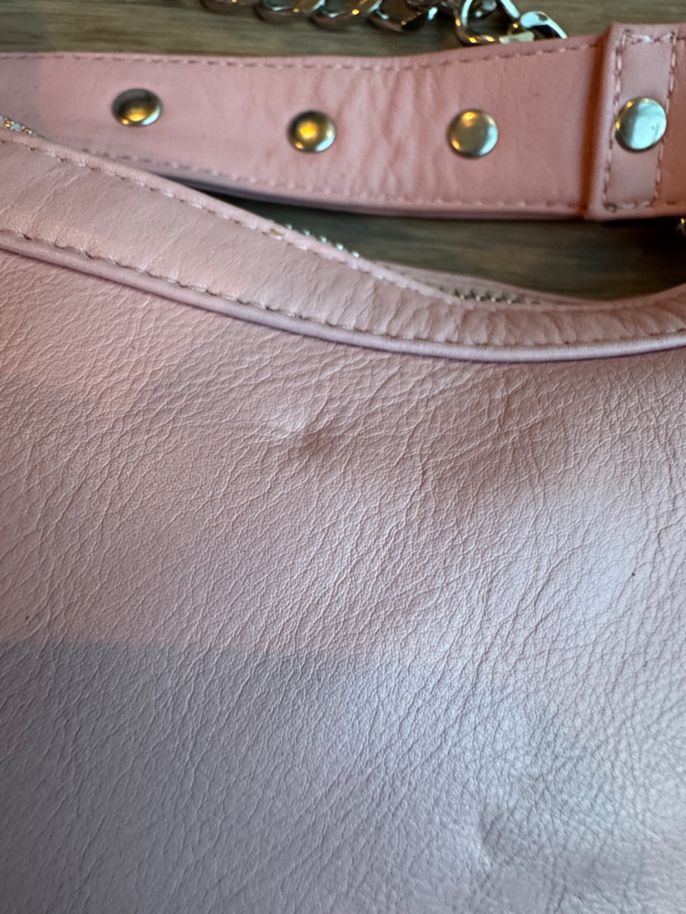 Núnoo Pluto Rivet Silky Pink Leather Crescent Studded Shoulder Bag Y2K - Picture 6 of 13